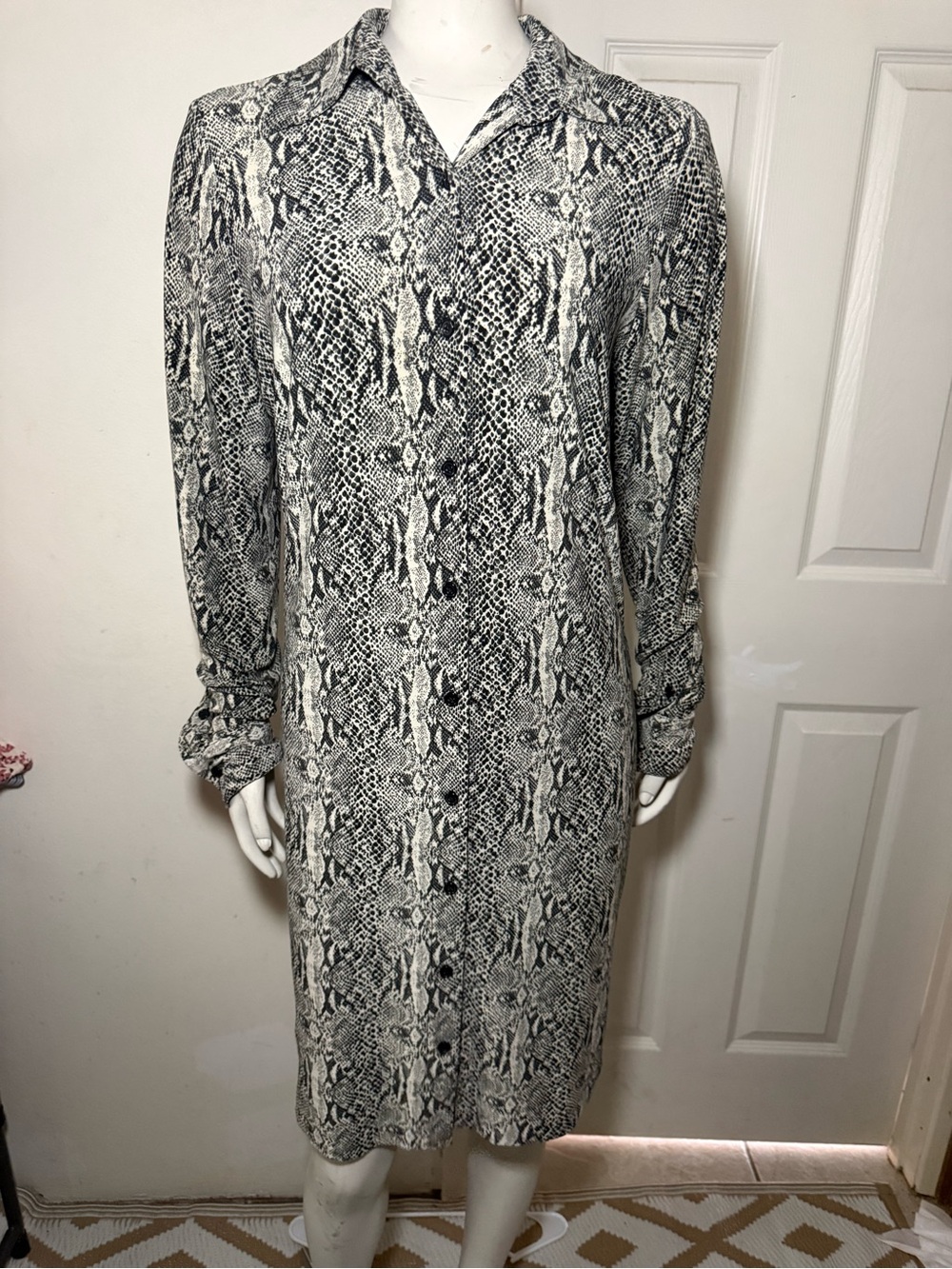 Norma Kamali Black and White Snake Print Long Sleeve Dress